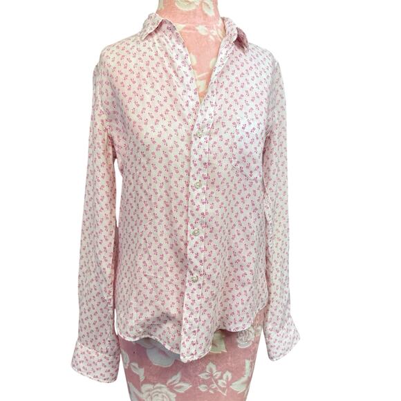 Frank & Eileen Barry Linen Long Sleeve Shirt Pink Pineapples $258 XS Button Up - Picture 1 of 13